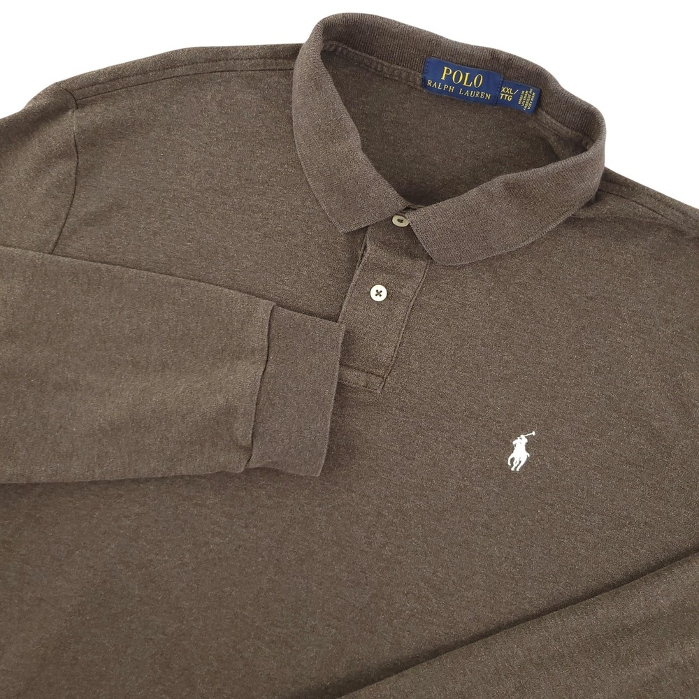 Polo Ralph Lauren Long Sleeve Polo Shirt Mens 2XL Brown Solid Cotton Pony Logo